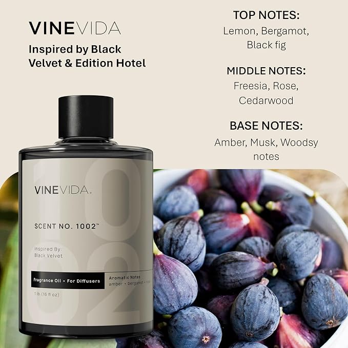 VINEVIDA [16 Fl Oz] Scent NO.1002 Inspired By Black Velvet Fragrance Oil For Cold Air Diffuser, Aromatic Notes of Amber Bergamot Rose, Essential Oils for Diffuser Oil Refill & Air Freshener Room Spray
