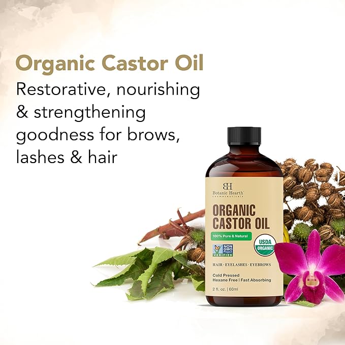 Botanic Hearth Castor Oil & Hair Treatment Oils 2 Fl oz| 100% Pure & Natural, Cold Pressed |For Hair, Eyelashes & Eyebrows | Hexane Free, Fast Absorbing | With Applicators & Dropper | All Hair Types