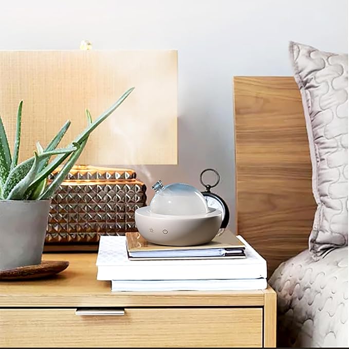 Glass Essential Oil Diffuser with Real Wood Base, 180ml Aromatherapy Diffuser with 2 Mist Modes, 7 Colors LED Light Ultrasonic Cool Mist Humidifier for Home and Office