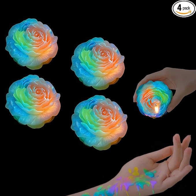 118.4°F 2 Pcs Low Temperature Candles Peony Flower Shaped Scented Candles Low Heat Body Safe Candles Wax Play for Couples Date Night (4, Fluorescence)
