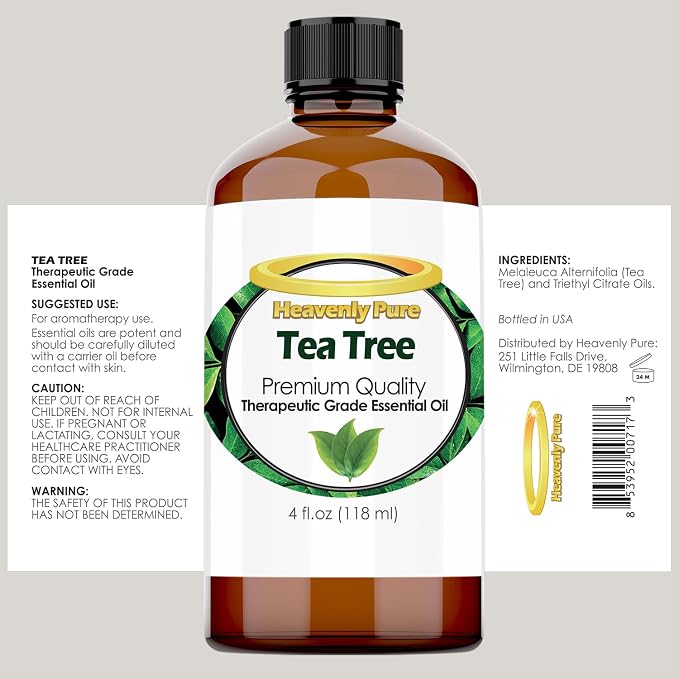 Heavenly Pure - Tea Tree Essential Oil 4 oz Bottle for Candle Making, Aromatherapy, Body, Face, Skin and Hair Care - 118 ml - Tea Tree Oil