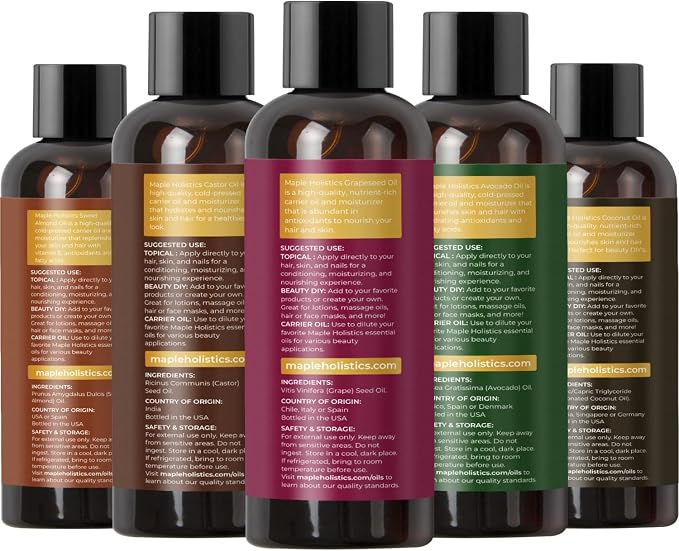 Pure Carrier Oils for Essential Oils - DIY Skin Care Set with Hair Oils Skin Oils for Body Care Moisturizers for Face and Body plus Nail Care - Anti Aging Skin Care DIY Beauty Products Carrier Oil Set
