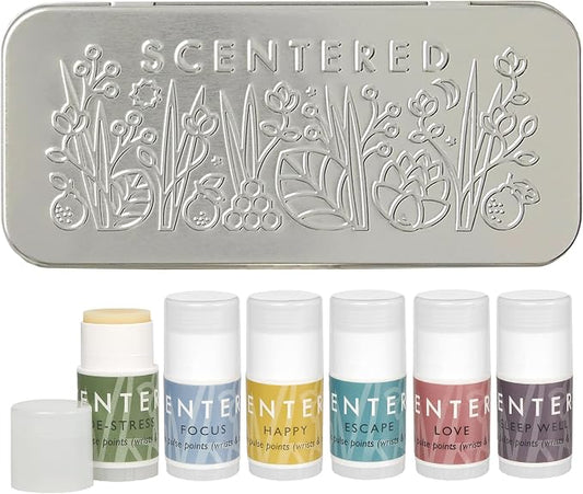 Scentered Aromatherapy Gift Set, Mini Roll On Essential Oil Balms for Sleep, Focus, Stress-Relief, Calm, Mood Boost - Set of 6 Premium Blends - Aromatherapy Gifts for Women