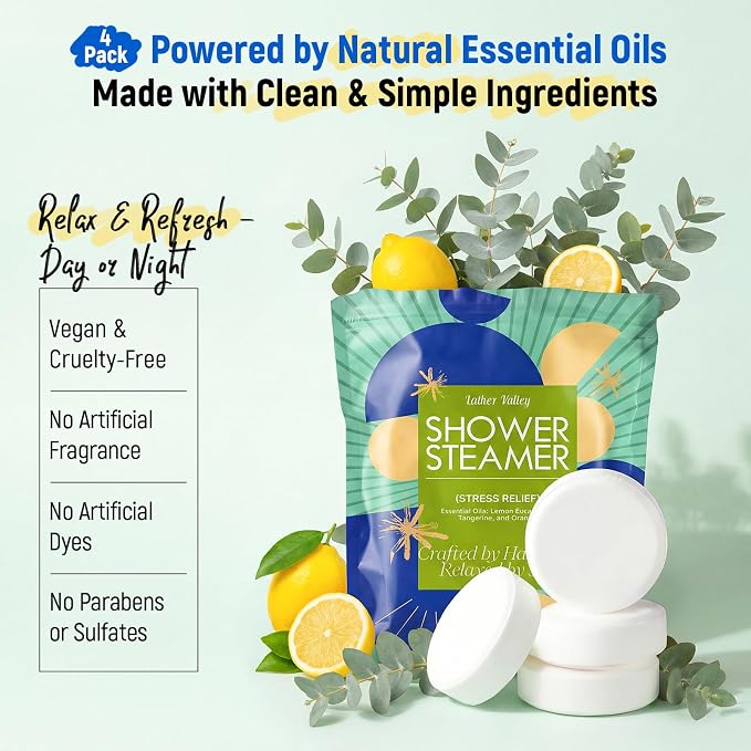 Shower Steamers Aromatherapy & Sport, 100% Pure Natural Essential Oils, Stress Relief & Relaxing, Spa & Birthday Gifts for Women, Men, Valentine's Day, Mother's Day, Self Care - Eucalyptus, 4 Pack