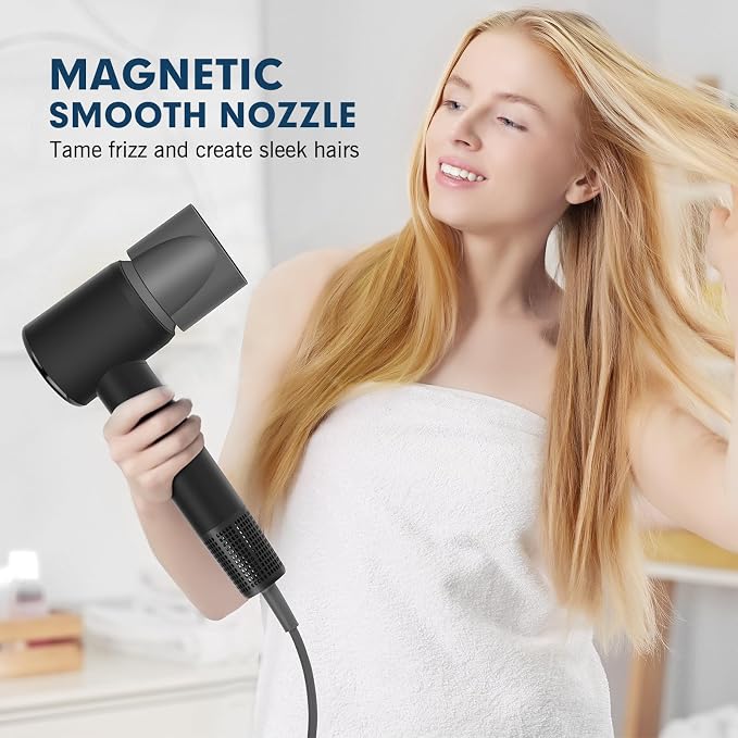 Diffuser Hair Dryer, Ionic Travel Hairdryer with 110000 RPM High-Speed Motor for Fast Drying, 1600W Low Noise&Lightweight Blow Dryer with Concentrator for Women Men, Professional Salon Home (Black)