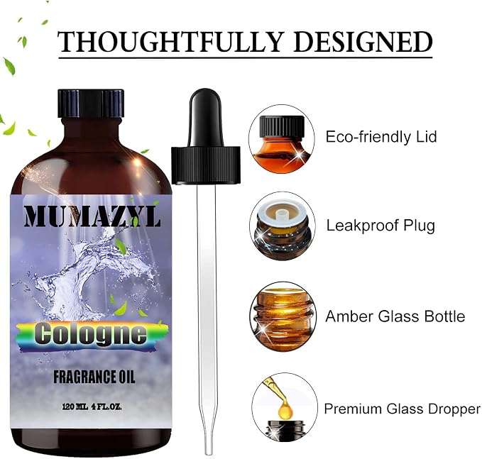 Cologne Fragrance Oil, Cologne Oil 4 Fl Oz 120ML for Diffuser Humidifier Yoga Cleaning DIY Candle Soap Making MUMAZYL Essential Oils