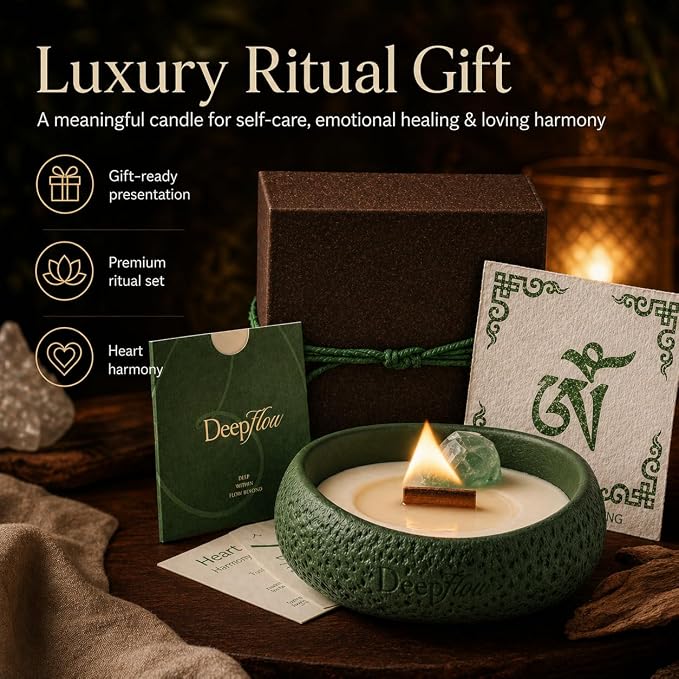 DEEP FLOW Emotional Healing Candle, Green Fluorite・Heart Chakra Harmony Candle (Love Flow)