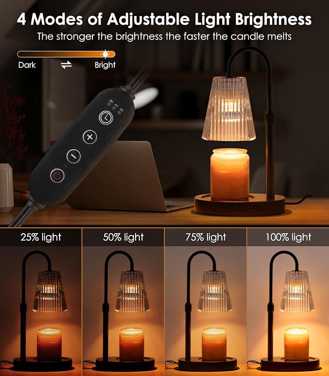 Vanranger Candle Warmer Lamp - Electric Candle Lamps Warmer with Dimmer Adjustable Height Timer Lamp Candles Warmers Glass Vintage Nightstand Lamp Sets with 2 Bulbs（Grey）