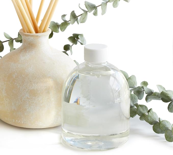 Blueme Focus Wellness Diffuser Oil Refill | Eucalyptus & Lime | 16.91 Fl Oz - Refillable Diffuser, Essential Oils, Ceramic, Rattan Reeds | Large
