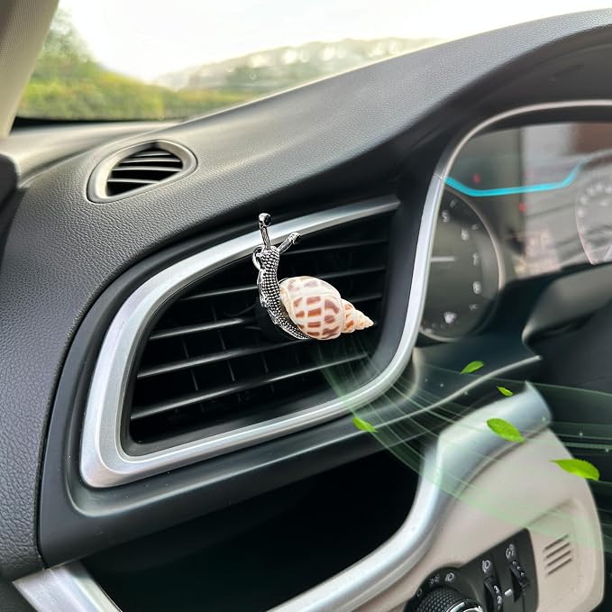 ORIESSE Snail Air Vent Clip Natural Conch Shell Made Car Air Freshener Outlet Clip Cute Animal Car Accessories for Women Refillable Car Diffusers Clips (White Yellow)