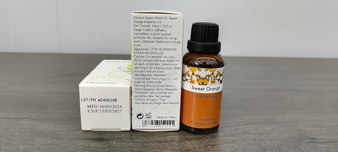 PHATOIL 30ML Sweet Orange Essential Oil, for Aromatherapy Diffusers, Humidifiers, Great for DIY Candle and Soap Making