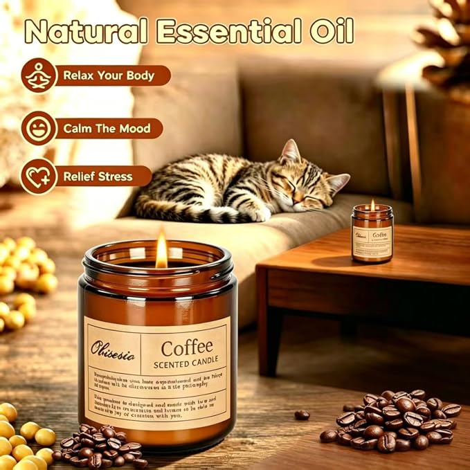Candles for Home Scented, 2 Pack Scented Candles for Stress Relief & Self-Care, Aromatherapy Candle for Men and Women Birthday, Soy Sleep Jar Candle Set(Coffee & Vanilla)