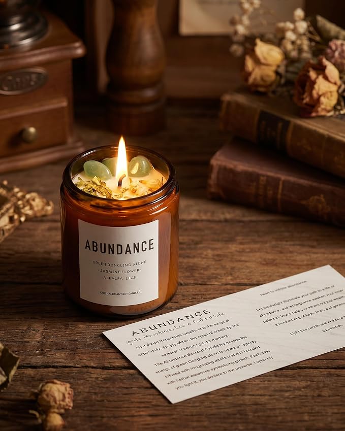 Natural Crystal Candle,Abundance, Crystal Ritual, Spiritual, Money Prosperity, Candle Spell.(Abundance)