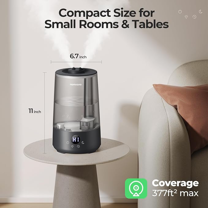 Homvana 3.6L Top-Fill Cool Mist Humidifier for Bedroom, Large Room & Plants, Easy-to-Clean 2-in-1 Baby Humidifier & Diffuser for Congestion Relief, 23dB Ultra-Quiet, Lasts Up to 4 Nights (Black)