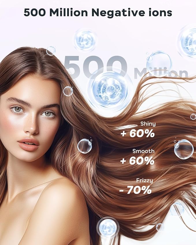 Bopcal Hair Dryer - 1-5 Mins Fast Drying Ionic Blow Dryer, 150,000RPM High-Speed, 500M Negative Ions Reduce 70% Frizz, Low Noise with Magnetic Diffuser & Nozzle, Home Travel Salon Use, Dark Black
