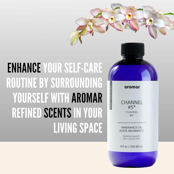 AROMAR Premium Fragrance Oil, Long-Lasting, Refreshing Uplifting Aroma for Aromatherapy, Relaxation & Household Uses. Channel #5 8oz