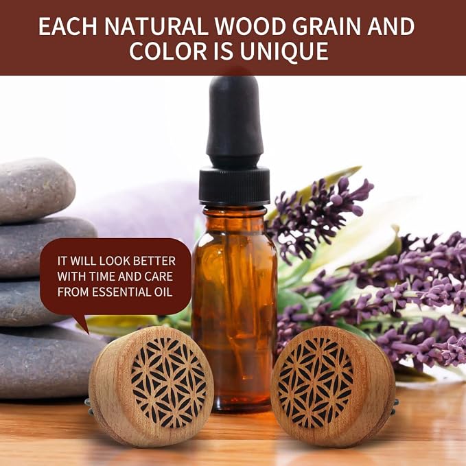 2-in-1 Car Aromatherapy Diffuser & Air Freshener, Portable Mini Wood Diffuser with Lava Stone, Essential Oil Vent Clip, 2 Charming Patterns