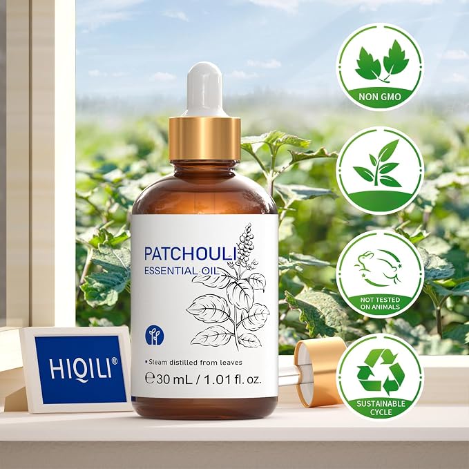 HIQILI Patchouli Essential Oil, for Diffuser, Homemade Perfume, Skin Care, Aromatherapy, Gift for Hippie Friend-30ML
