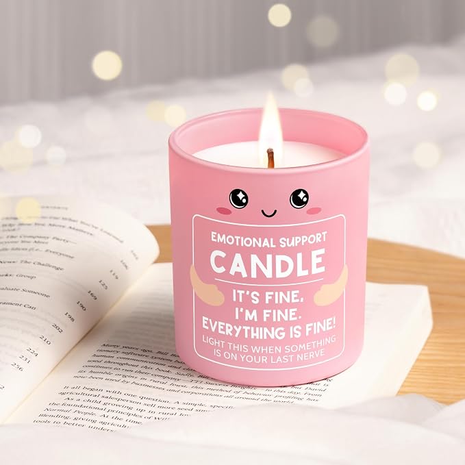 Funny Emotional Support Candle 10Oz, Cheer Up/Stress Relief/Self Care Gifts for Friends Sister Coworker Mom Wife, It's Fine I'm Fine Everything Is Fine Encouragement Scented Candles for Women