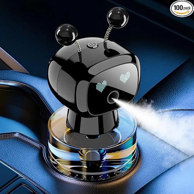 Robot Intelligent Aromatherapy Machine, Smart Cute Robot Car Air Freshener - Fine Spray/Fillable/Four-Gear Adjustment/Vibration Sensing/On-Off/Large Capacity Long-Lasting Fragrance/Black-V2(Cologne)