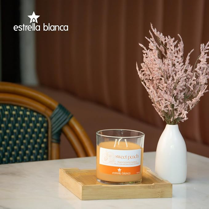 Peach Scented Candle, 14.5oz Clear Glass Jar, Fruity Home Fragrance, Scented Candles for Home, Soy Candles for Home Scent, Candle Gift for Women Men, Home Fragrance Decoration