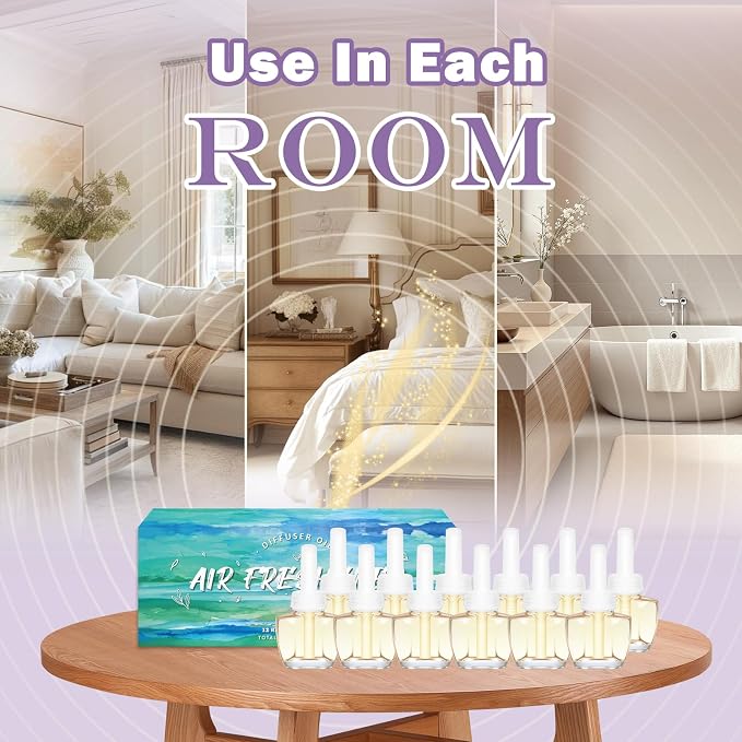 Plug In Air Fresheners for Home – 12 Pack Scented Refills with 1 Plug In Warmer – Linen, Lavender, Vanilla, Summer Fresh Air Freshener, Odor Eliminator for Bathroom, Room, House