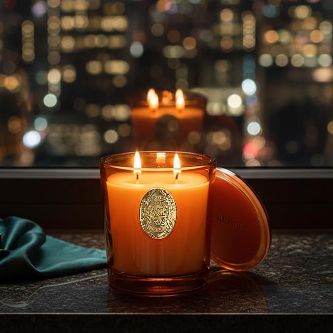 M&SENSE Large Two-Wick Soy Candle | Noir Air& Neon Orange | 19.8 oz, 120H Burn Time | Luxury Scented Candle for Relaxation, Gifting, Home Décor | Ideal for Bedroom, Office, Party Ambiance