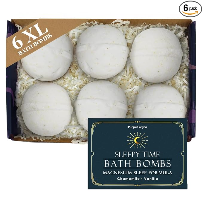 Purple Canyon Bath to Bed Natural Bath Bombs | Relaxing Sleep Support with Magnesium | Chamomile and Vanilla Scented Handmade Bath Bombs Set