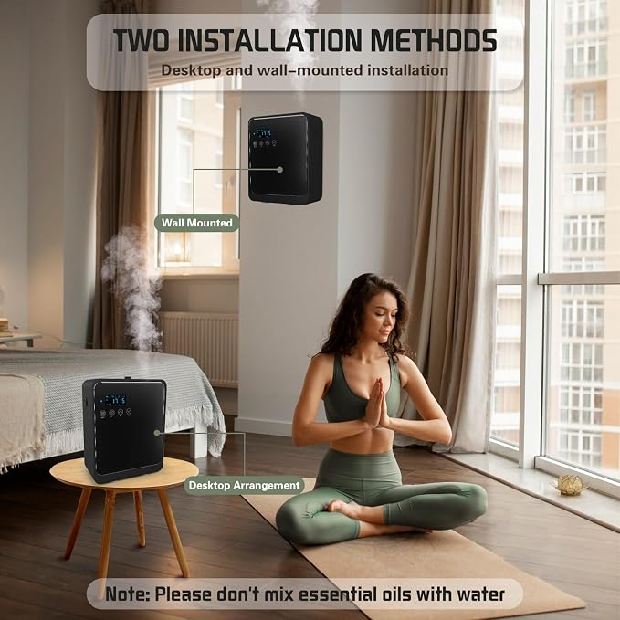 Waterless Essential Oil Diffuser 2000 Sq Ft, Cold Air Oil Scent Diffusers with Timer 250ml, Bluetooth App Control Aromatherapy Diffuser Machine for Home, Office, Hotel (Black)