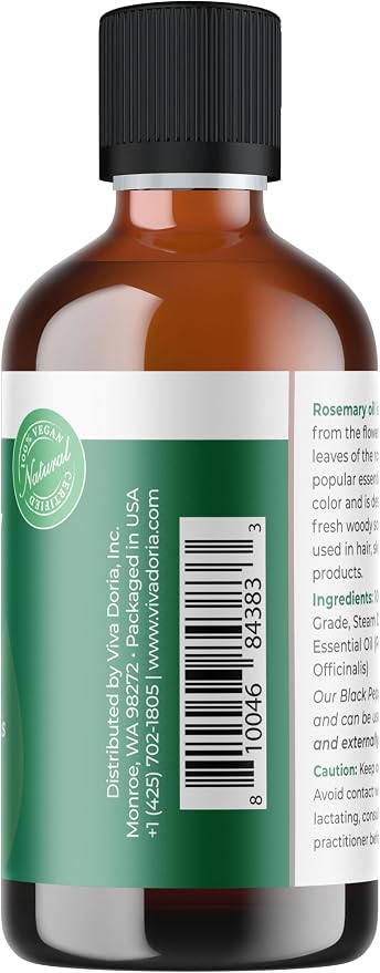 Viva Doria Rosemary Essential Oil, 100% Pure, Natural Essential Oil, Undiluted, for Aromatherapy | Food Grade, 118 mL (4 Fluid Ounce)