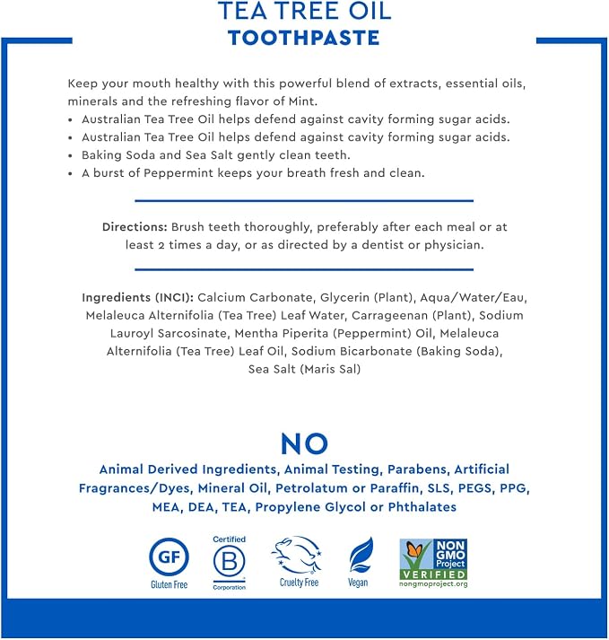 Desert Essence Tea Tree Oil Toothpaste - Mint - 6.25 Ounce - Refreshing Taste - Deep Cleans Teeth & Gums - Helps Fight Plaque - Sea Salt - Pure Essential Oil - Baking Soda - Promotes Healthy Mouth