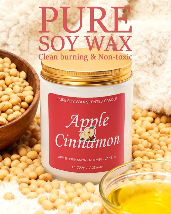 Aroma Gift for Women, Scented Candle for Home, Apple Cinnamon 7.05 oz Soy Wax 40 Hour Burn Time, Long Lasting Jar Candle, Gifts for Christmas, Halloween, Mother's Day, Aromatherapy Candle