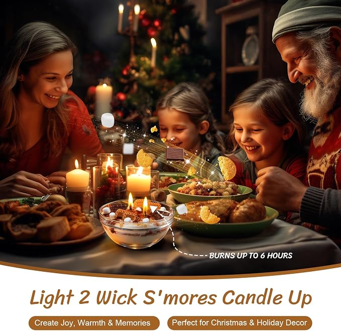 S'mores Candle Bowl, 2 Wicks Realistic Cereal Food Candles with Graham Crackers, Chocolate, and Marshmallows for Best Burn, Ideal for Christmas, Thanksgiving Day, Camping, Movie Night Supplies