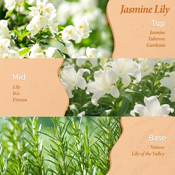 Jasmine Lily Scented Oil Set, 10 Black Sticks & Decorative Flower, Reed Diffuser for Bedroom Living Room, Long Lasting Fragrance, 5 fl.oz