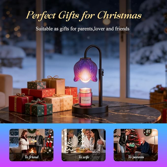 Candle Warmer Lamp with Adjustable Height - Flameless 4-Level Dimmable Wax Warmer, Timer Function & Stylish Design in Multiple Colors (Blue07)