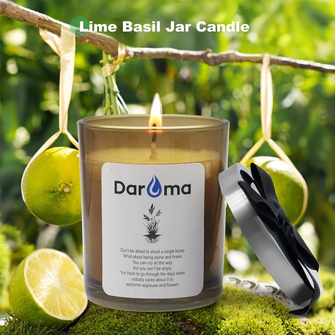 Scented Jar Candle, Daroma Aromatherapy Candle With 100% Natural Soy Wax and Essential Oil, Long Burning Candle, Relaxing for Bath, Yoga,Work,Holiday Gifts for Birthday,Christmas,Lime Basil & Mandarin