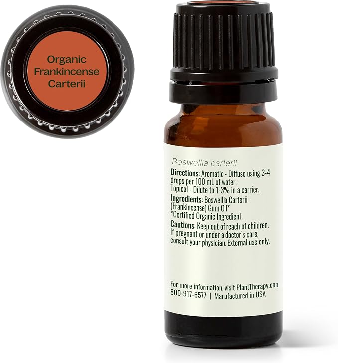 Plant Therapy Organic Frankincense Carterii Essential Oil 100% Pure, USDA Certified Organic, Undiluted, Natural Aromatherapy, Therapeutic Grade 10 mL (1/3 oz)