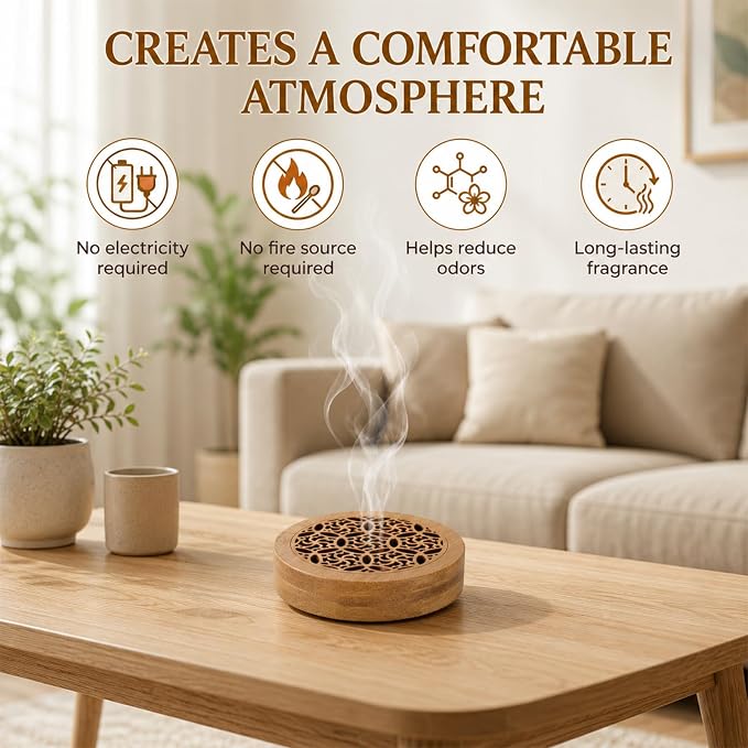 Passive Essential Oil Diffuser Stone, Small Lava Rock Diffuser Set Aromatherapy Stone for Desk Home Office Car Gift-Giving, Compact Wood Bas