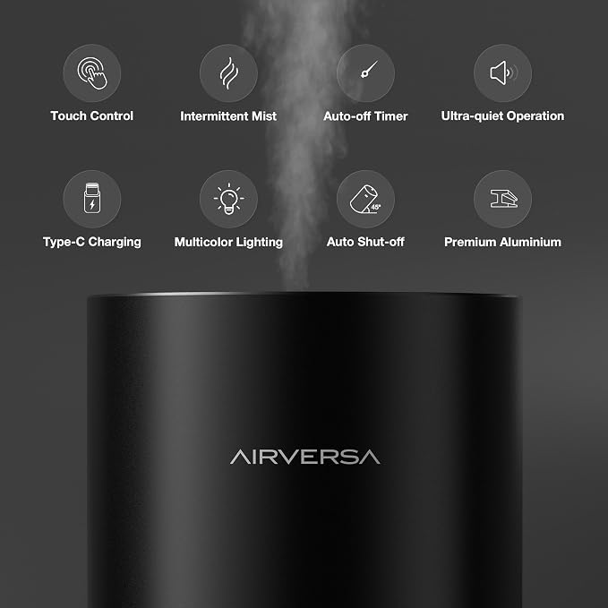 Airversa Waterless Essential Oil Diffuser Starter Kit with 2x30mL Hotel Scent Fragrance Oil for Home Room Desk Car, Battery Operated Scent Air Freshener Diffuser, 100mL Capacity, RD1 Kit Black
