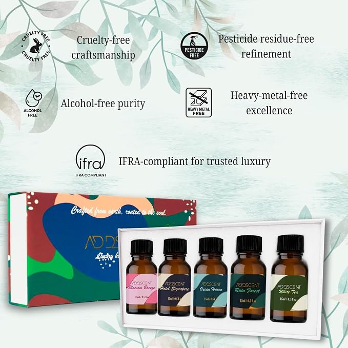 Luxury Aroma Oil for Diffusers – White Tea, Rain Forest, Hotel Signature, Ocean Haven, Harmony, Citrus Delight, Blossom Breeze – Home & Spa Fragrance Oils (Pack of 5)