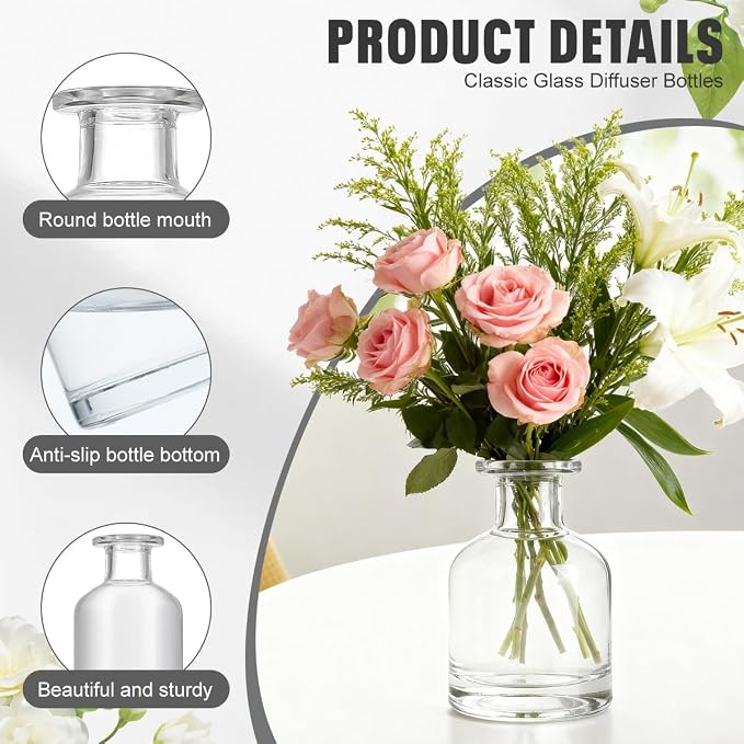 150ml/5oz Glass Diffuser Bottle, Empty Essential Oil Container, DIY Reed Diffuser Jar for Aromatherapy, Home Fragrance, Bathroom Decor (Clear)