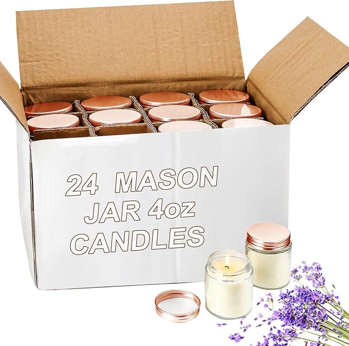 Lounsweer 24 Pcs 4oz Mini Mason Jar Candles Bulk Small Lavender Scented Candles for Wedding Christmas Halloween Birthday Thank You Gifts for Coworker Staff(Rose Gold)