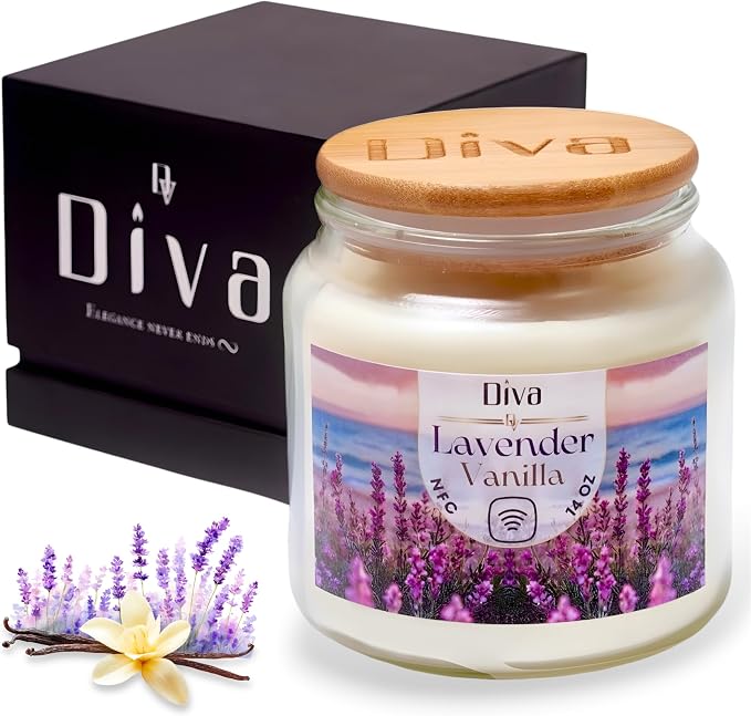 DV DIVA Lavender Vanilla Scented Soy Wax Candle Gift 14oz Anniversary, Valentine & Birthday Gift Luxury Large Candle with Hidden NFC Love Message Soft Fragrance for Home Decor & Relaxing Ambiance