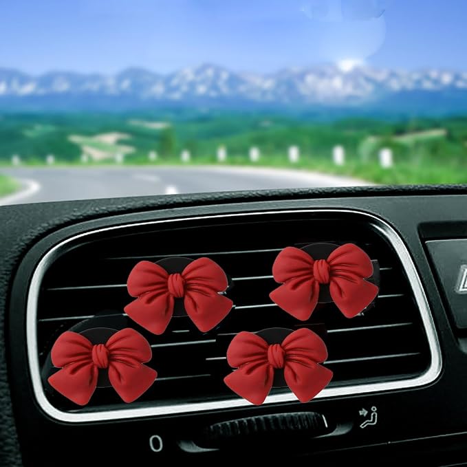 Bow Car Air Freshener Clips, 4 Pcs Cute Bow Car Air Vent Clip, Coquette Auto Air Conditioning Outlet Diffuser Perfume Clips, Interior Decoration, Auto Decor for Women Girls (Red, 1.69in)