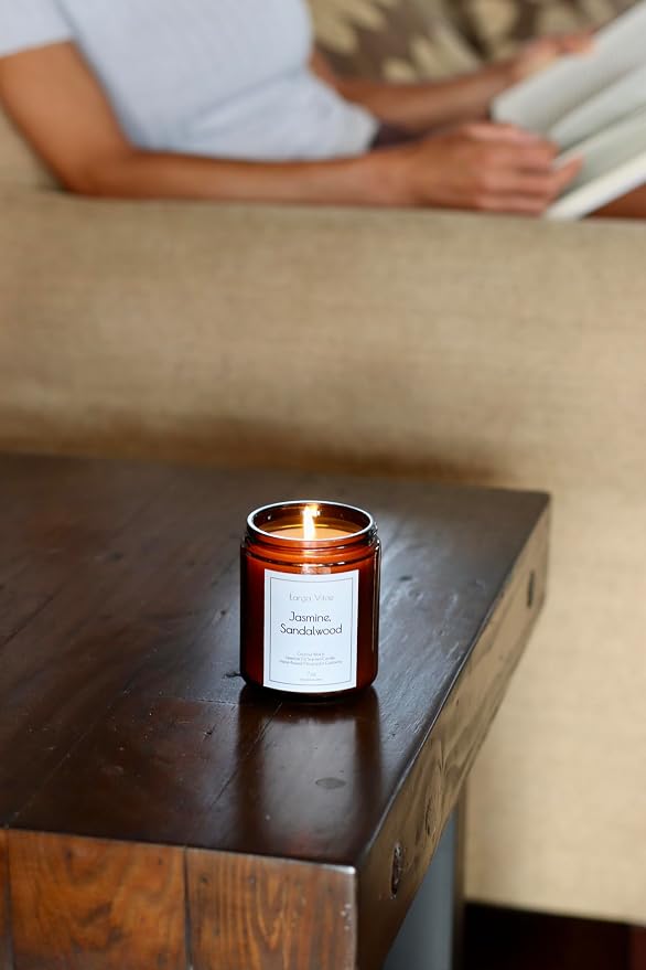 Organic Coconut Wax Aromatherapy Candle | Jasmine & Sandalwood | Non-Toxic, Pet Safe, Allergy Friendly | Phthalate Free | Zero Waste Sustainable Gift