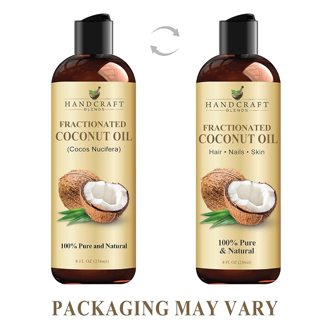 Handcraft Blends Fractionated Coconut Oil - 8 Fl Oz - 100% Pure and Natural - Premium Grade Carrier Oil for Skin and Hair - Hair and Body - Massage