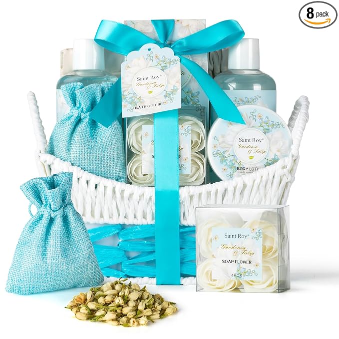 Gardenia Tulip Spa kit for women, Spa Gift Set, Bath & Body Gift Basket | Gifts for Mom Spa Gift Set, Self-Care Relaxation Gift, Home Spa Kit w/ Wallet, Birthday, Christmas, Mother Day, Anniversary