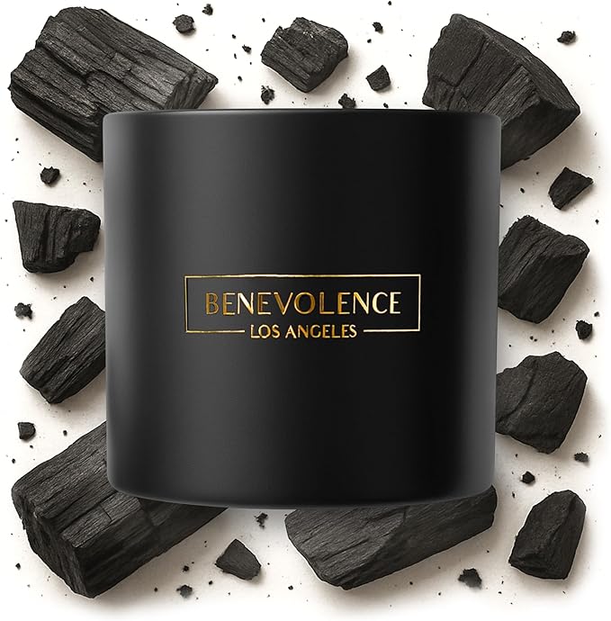 Benevolence LA Premium Charcoal Large 3-Wick Scented Candle – 45-Hour Burn – Luxury Natural Soy Candle for Home – Aromatherapy & Room Decor – 14.5oz