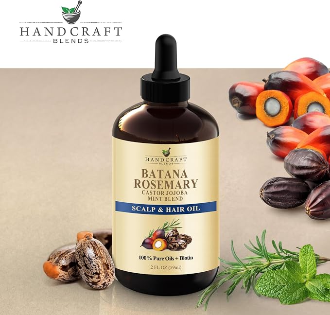 Batana & Rosemary Hair Oil – 2 Fl Oz – Scalp Treatment & Strengthening for Thinning, Dry Scalp, Split Ends – Natural Hair Oil for Women & Men – Intensive Repair & Nourishing Formula