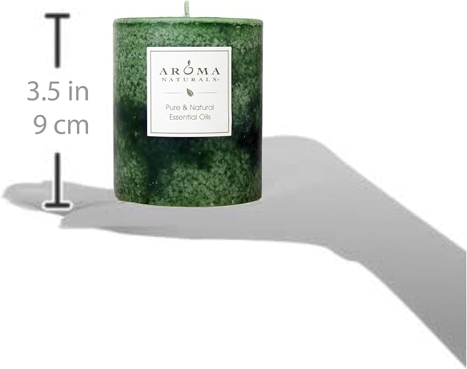 Aroma Naturals Holiday Juniper, Spruce and Basil Essential Oil Pillar Candle, Fresh Forest, 3 inch x 3.5 inch